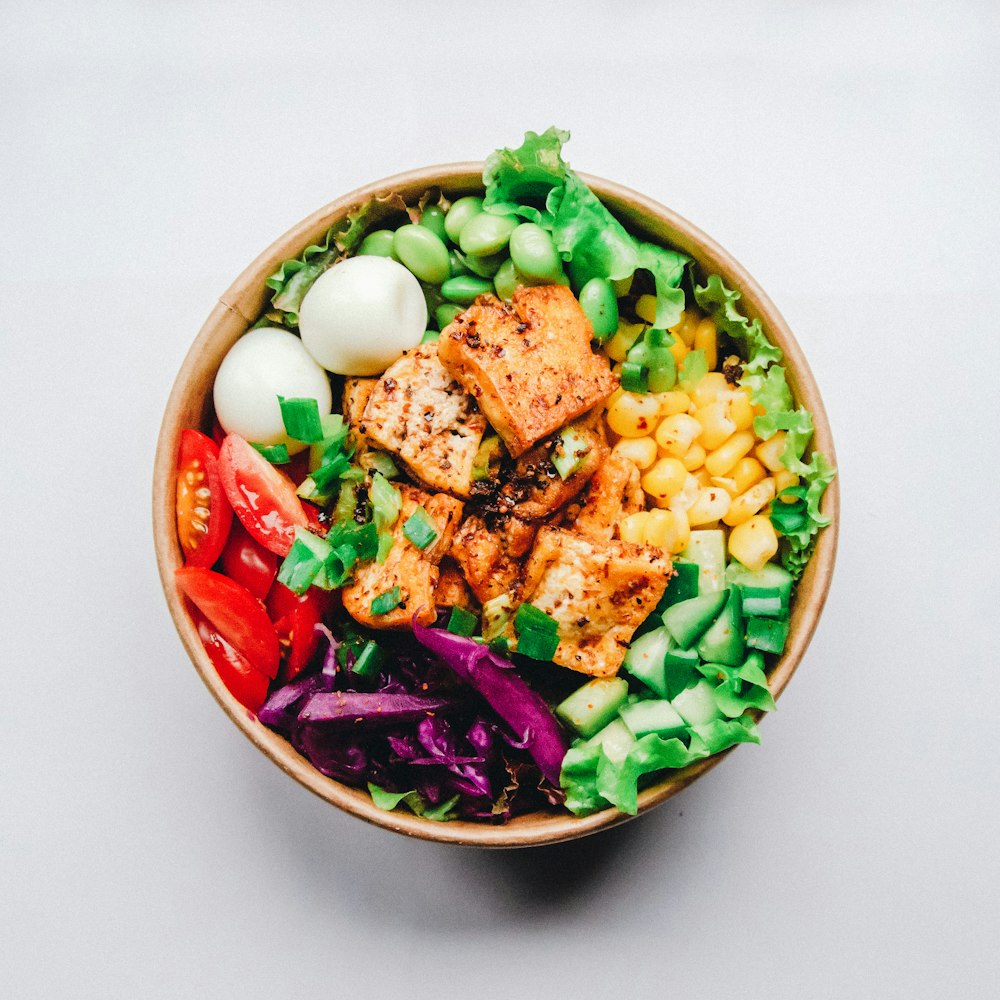 Prato balanceado com proteína, vegetais e carboidratos